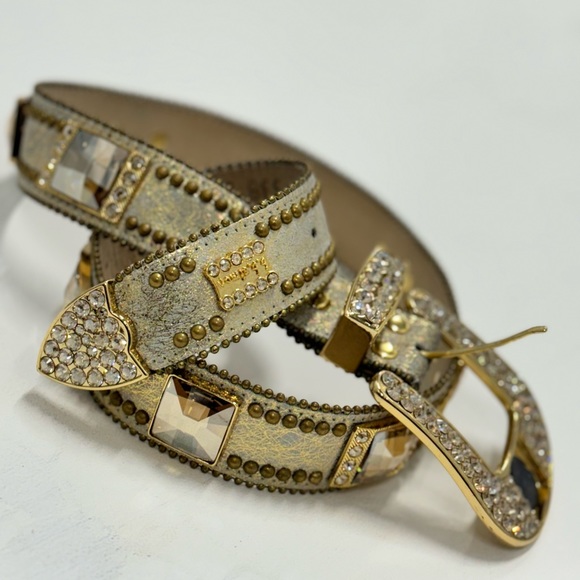 B.B.Simon Swarovski Crystal Gold Western Cowboy Belt - XL - Picture 6 of 16